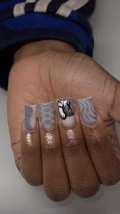 Grey Kaws Nails, Nail Designs For Spring, Stickers Transparent, Hard Nails, Drip Nails, Floral Nail, Colored Acrylic Nails, French Tip Acrylic Nails, Cute Acrylic Nail Designs