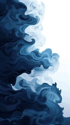 an abstract painting with blue and white colors