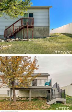 before and after photos of a house in the fall