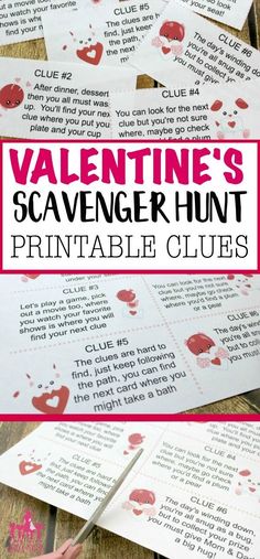 valentine's scavenger hunt printable clues for kids to play with and learn