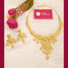 Beautiful gold plated Kuwaiti necklace with earrings.  A best replica of original gold sets. Elegant wear. 100% gold look. More variety on our shop. For any enquiries feel free to contact us. Please provide detailed address with contact number when order is placed as it is required on shipping label. Gold Kundan Necklace For Eid Gift, Gold Necklaces Hand Set For Eid, 22k Gold Jewelry For Eid, Turkish Gold Jewelry, Dubai Necklace, African Jewellery, Dubai Gold Jewelry, Turkish Jewellery, 22k Gold Necklace