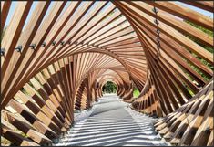 the wooden structure is lined with metal bars