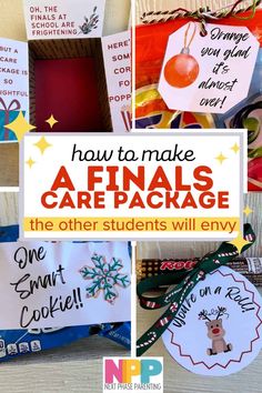 the words how to make afnals care package are displayed in different pictures and images