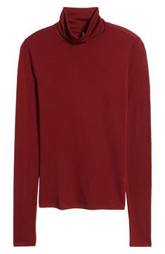 Lightweight, soft and warm, this trim turtleneck is also versatile, ensuring its place at the top of your rotation. Turtleneck Long sleeves 70% Tencel® lyocell, 30% wool Tencel lyocell is a more-sustainably produced fiber made with closed-loop processing Machine wash, tumble dry Imported Red Turtleneck Top For Layering, Red Turtleneck Workwear Top, Red Turtleneck Tops For Work, Nordstrom Long Sleeve Tops For Fall, Red Fine Knit Top For Fall, Red Grape, Red Grapes, Wool Turtleneck, The Top