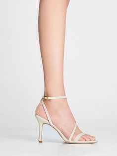 Chalk Asymmetric Strappy Heeled Sandals - CHARLES & KEITH US Charles And Keith, Classy Shoes, Open Toe High Heels, Strappy Sandals Heels, Shoes Collection, Charles Keith, Heeled Sandals, Strappy Heels, Evening Wear