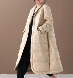 Women Winter A-line Loose Plus size Side Pockets Down Jacket Women Down Coats Women's Winter Coat, Warm Coats, Coat Plus Size, Coats Women, Jackets Women, Coat Stands, Plus Size Coats, Pocket Jacket, Snow Jacket