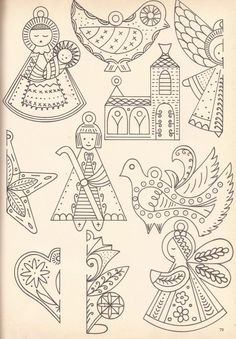 an old book with many different designs on the pages, including birds and other things