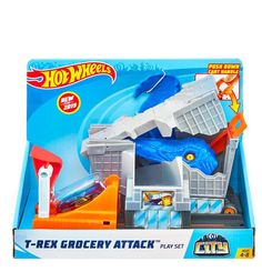 hot wheels t - rex grocey attack playset