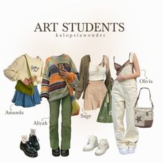 College Majors As Outfits Aesthetic, Art School Outfits Aesthetic, Artistic Clothing Aesthetic, Outfit Ideas For Artists, Art Casual Outfit, Outfits Inspired By Famous Paintings, Art Nerd Aesthetic Outfit, International Student Aesthetic Outfit