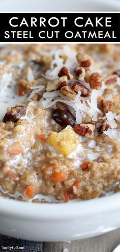 carrot cake steel cut oatmeal in a white bowl