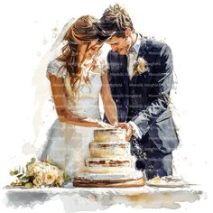 a bride and groom cutting their wedding cake