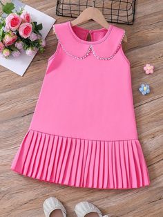 Pleated Fabric Dress, Dress For Kids Girl, Dress With Peter Pan Collar, 2piece Outfits