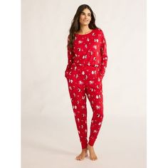 Sleep well knowing you saved big on Joyspuns cute and cozy pajama set. This 2-piece sleep set includes a comfortable, long-sleeve tee over matching joggersperfect for chilly nights. Two side-seam pockets keep your fave accessories and phone close by. Available in a variety of awesome prints, these adorable pajamas are just what lazy day days call for. Only at Walmart. Size: XL.  Color: Red.  Gender: female.  Age Group: adult. Casual Christmas Sleepwear Relaxed Fit, Cozy Cotton Holiday Sleepwear, Red Relaxed Fit Sleepwear For Sleepover, Christmas Sleepwear For Pajama Party With Relaxed Fit, Christmas Sleepwear Relaxed Fit, Christmas Sleepwear In Relaxed Fit, Relaxed Fit Christmas Sleepwear, Red Relaxed Fit Sleepwear For Bedtime, Cozy Crew Neck Sleepwear For Pajama Party