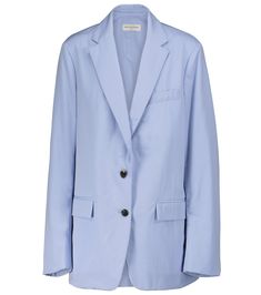 Fendi By The Way, Light Blue Blazer, Sleeveless Blazer, Suspender Pants, Rib Knit Cardigan, Formal Style, Dries Van Noten, Blue Jacket, Cotton Poplin