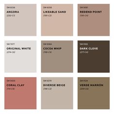 different shades of brown and pink are shown in the same color scheme, each with their own name