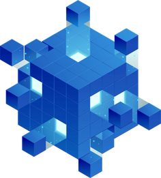 an abstract blue cube is shown in this graphic art work, it appears to be made out of blocks