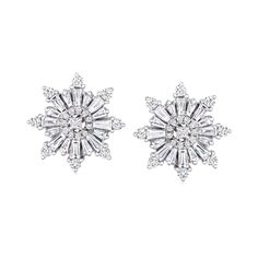 Ross-Simons - 1.60 ct. t. w. Diamond Starburst Earrings in 18kt White Gold. This spectacular pair of starburst earrings ensures your place in the spotlight is secured! A shimmery mix of 1.60 ct. t. w. tapered baguette and round brilliant-cut diamonds comprise the beams that energetically point outward, resulting in impressive radiance. Finely crafted in 18kt white gold. Post/clutch, diamond starburst earrings. Diamond birthstones are the perfect gift for April birthdays. Diamond Anklet, Italian Gold Jewelry, Mixed Metal Bracelets, Pearl Bracelet Gold, Pearl Strands Necklace, Starburst Earrings, Diamond Birthstone, Fine Jewelery, Mixed Metal Jewelry