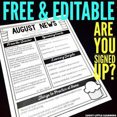 a newspaper with the words free and editable are you signed up?