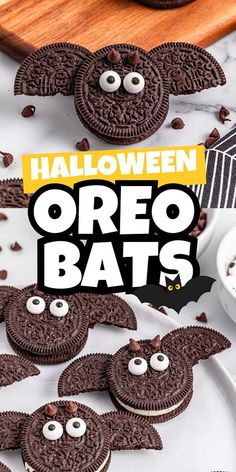 halloween oreo bats on a plate with chocolate chips