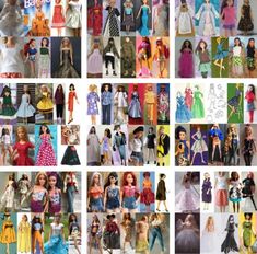 many different pictures of barbie dolls and clothes