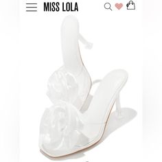 Heel Height Approx: 3.5" Slip-On Entry Open Peep Toe Flower Detailing Lightly Padded Insole White Flower Single Sole Mules Brand New Miss Lola, White Flower, Mule Clogs, Mules Shoes, White Flowers, Clogs, Heel Height, Slip On, Size 6