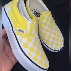 Yellow Checkered Vans 11.5c Brand New - Never Worn. Animal & Smoke Free Home. Yellow Round Toe Sneakers For School, Cute Yellow Sneakers For Spring, Fun Yellow Sneakers For Spring, Yellow Non-slip Sneakers For Summer, Yellow Non-slip Summer Sneakers, Fun Yellow Slip-on Sneakers, Tan Checkered Vans, Yellow Vans Shoes, Vans Yellow Slip-on Sneakers