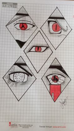 four different types of eyes drawn on paper