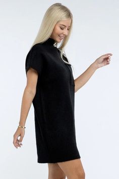 Women's ZENANA Mock Neck Short Sleeve Sweater Dress with Pocket | us.meeeshop Mock Neck Short Sleeve, Mock Neck Sweater Dress, Fall Wardrobe Essentials, Fall Outfits For Work, Vegan Fashion, Short Sleeve Sweater, Sweater Dress Women, Mock Neck Sweater, Short Sleeved Sweaters