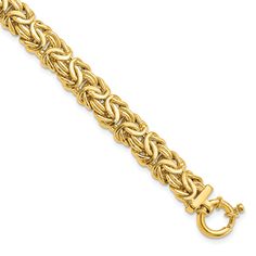 14k Yellow Gold Polished Fancy Link Bracelet Byzantine Chain, Gold Link Chain, Bow Jewelry, Fine Jewelry Bracelets, Gold Polish, Black Bow, Beautiful Gift Boxes, Metal Rings, Spring Rings