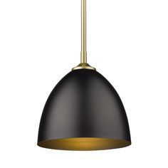 a black and gold pendant light hanging from the ceiling