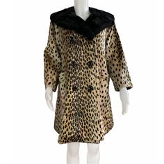 Vintage 1960s Safari Styled By Fairmoor Leopard Print Jacket Like New! Beautiful Faux Fur Leopard Print Coat With Black Satin Lining. Fabric By La France. D E T A I L S High Quality Leopard Print Faux Fur Long Sleeves Removable Matching Belt Two Diagonal Pockets Double Breasted Button Closures Fully Lined Label: Safari Styled By Fairmoor M E A S U R E M E N T S Are Approximate Fits Like A: Small Pit To Pit: 21” Waist: 23” Hem: 27" Length: 35” Sleeve Length: 21” No Label For Size Or Content Vintage Outerwear For Fall, Fall Vintage Outerwear, Vintage Double-breasted Outerwear, Fitted Vintage Double-breasted Outerwear, Mid-century Long Sleeve Winter Outerwear, Mid-century Vintage Outerwear For Fall, 1950s Style Fitted Winter Outerwear, 1950s Fitted Winter Outerwear, 1950s Style Winter Workwear Outerwear