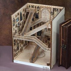 DIY Magic School Staircase Book Nook - Magic Spiral Book Nooks - Rajbharti Crafts Bookends Diy, Diy Bookends, Fairy Garden Miniatures, Diy Bookshelf, Decor Stand, Bookshelf Art, Construction Lego, Diagon Alley, Wooden Books