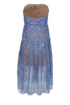 Floaty and feminine, Self-Portrait's dreamy strapless dress is perfect for social season. Gorgeous periwinkle-blue floral embroidery lends a romantic feel, while the rhinestone-embellished belt and shimmering sequins add a touch of glam. Complete your enchanting ensemble with a sparkling heel and drop earrings. Size 6 Self 100% Polyester Lining 86% Polyester, 14% Elastane Partially lined Hidden back zipper Embroidered sequin mesh Strapless neckline Internal boned bodice Grosgrain waistband w/ lo Embellished Belt, Boned Bodice, Strapless Neckline, Strapless Midi Dress, Periwinkle Blue, A Romantic, Self Portrait, Floral Embroidery, Blue Floral