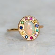 Rainbow Opal Pebble Ring – Sarah Gardner Jewellery Pebble Ring, Rainbow Opal, Tsavorite Garnet, Crystal Opal, Trendy Earrings, Precious Gems, Opal Crystal, Opal Ring, Perfectly Imperfect