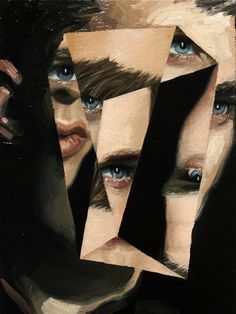 an abstract painting of two people with blue eyes