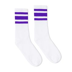 White athletic socks with three purple stripes for men, women and kids. Grape Ape, Purple People, People Eater, Socks Gym, Purple Socks, Modern Tech, Striped Socks, Tube Socks, Long Sleeve Tee Shirts