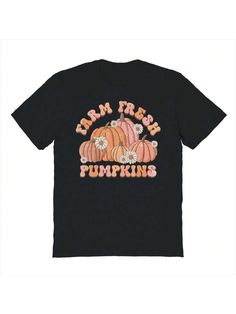 COMFY & COOL: Nearly There offers graphic shirts made of materials that are durable, comfortable, and easy to care for. Whether you're looking for a funny, inspirational, or pop-culture-inspired graphic shirt, we've got you covered.Nearly There Farm Fresh Pumpkins Flowers Fall Halloween Unisex Graphic Cotton Short-Sleeve T-Shirt Black Casual  Short Sleeve  Figure,Letter  Medium Stretch  Men Clothing, size features are:Bust: ,Length: ,Sleeve Length: Retro Black T-shirt For Fall, Retro Fall T-shirt With Screen Print, Black Retro T-shirt For Fall, Fun Fall T-shirt With Screen Print, Fun Fall T-shirt With Funny Print, Retro Fall T-shirt With Funny Print, Fun Fall Screen Print T-shirt, Fall Graphic Tee With Funny Text, Fun Screen Print T-shirt For Fall