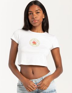 Obey Rose Studios Fitted Crop Tee. Graphic Screened At Center Chest. Crewneck. Short Sleeve. Fitted Silhouette And Cropped Length. 100% Cotton. Machine Wash. Imported. Model Is Wearing A Size Small. Model Measurements:height: 5'7" Bust: 32"waist: 23"hips: 32" Summer Cotton Tops With Rose Print, Fitted Cotton Top With Rose Print, White Rose Print Short Sleeve Top, Cotton Crew Neck Top With Rose Print, Casual Cotton T-shirt With Rose Print, Spring Graphic Tee With Rose Print, Summer Graphic Tee With Rose Print, Spring Rose Print Graphic Tee, Short Sleeve Rose Print Graphic Tee Tops