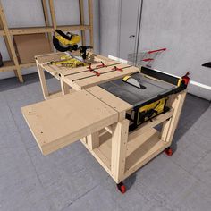 a workbench made out of plywood with tools on it