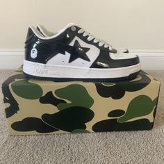 Brand Newnever Worn Comes W/ Box & Dust-Bag Wishlist Shoes, Bape Shoes, Bape Black, Street Style Outfits Casual, Painted Canvas Shoes, Pretty Sneakers, Ape Bape, Y2k Shoes, Pretty Shoes Sneakers