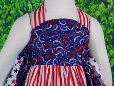 "Red White and Blue Halter Dress for Baby - Teens! This style can be worn for Memorial Day, Independence Day or Labor Day as it is easy to layer. Patriotic Dress features a Full Twirl Skirt with Side Sash Ties to adjust to the perfect fit. This is an easy on and off dress with an elastic back for growing room. Size: 3T is pictured and Ready to Ship (orders can be placed for all other sizes) Please view Picture 5 for Measurements and order size based on Chest and Length This style dress is consid Girls Western Dresses, Red White Blue Dress, Summer Halter Dress, White Blue Dress, 4th Of July Dresses, Cotton Pictures, Patriotic Dresses, Blue Halter Dress, Usa Girls