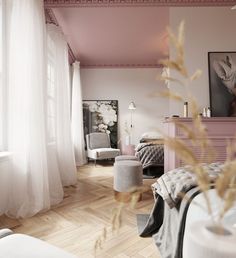 a living room filled with furniture and a fire place in front of a painting on the wall