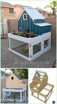 the chicken coop is made from an old shed