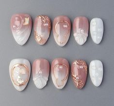 ❤Handmade❤ ❤Unique❤ ❤Reusable❤ ❤Hello, dear. Greetings and welcome to my store. Hope you find a style you like❤ ❤About Product❤ This handmade pink and white summer acrylic press on nails short almond exudes elegance and sophistication, making you feel like you're basking by the seaside. The summer nails art design is both delicate and fresh, perfect for everyday life or vacation outings. Wearing these nails will make your fingertips radiate enchanting charm. ❤Materials: gel❤ I only work with hig Nails With Seashells, Beach Ocean Nails, Japanese Gel Nails, Beach Nail Art Designs, Nail Art Paillette, Vacation Nail Designs, Nails Short Almond, Seashell Nails, Japanese Nail Design