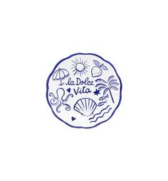 a blue and white plate with the words la dolce vita written in spanish on it