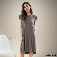 Olivia Mark - Comfortable Loose Sleepwear: Versatile Cotton Pajamas Dress for Home and Outdoor Wear Casual Stretch Sleep Dresses, Relaxed Fit Solid Color Loungewear Dress, Casual Stretch Dresses For Sleep, Casual Knee-length Sleep Dress, Solid Color Relaxed Fit Dresses For Loungewear, Sleeveless Relaxed Fit Sleepwear For Bedtime, Relaxed Fit Sleeveless Sleepwear, Sleeveless Relaxed Fit Sleepwear, Casual Stretch Nightgown For Bedtime