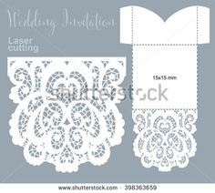 laser cut wedding card with lace doily and flower pattern in white color on gray background