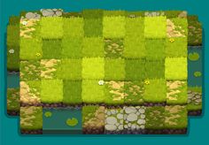 an image of a game screen with grass and rocks in the middle, as well as stones