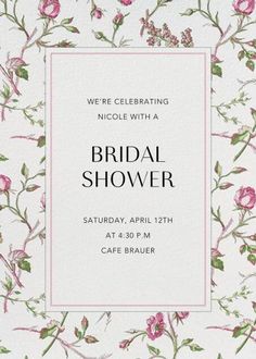 a white and pink floral bridal shower card