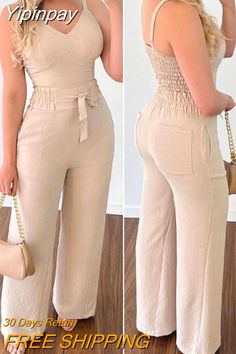 Jumpsuits Elegant, Pencil Skirt Fashion, Big Skirts, 2000s Clothes, Womens Halter Tops, Jumpsuit Elegant, High Waist Pants, Shirt Dress Style, Long Jumpsuits